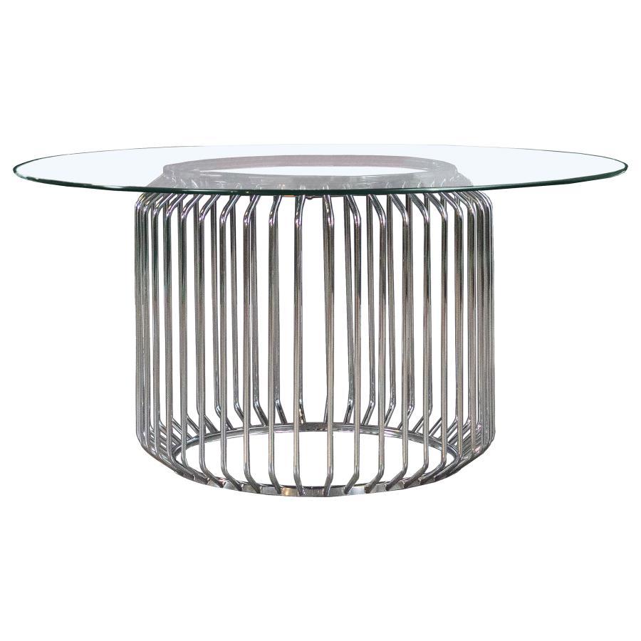 Veena - Round Glass Top Metal Dining Table - Chrome Dining Tables by Coaster Fine Furniture - Walls Furniture & Mattress