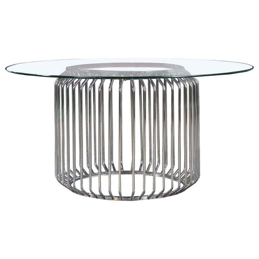 Veena - Round Glass Top Metal Dining Table - Chrome Dining Tables by Coaster Fine Furniture - Walls Furniture & Mattress