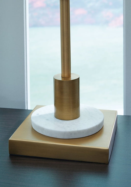 Fritzburn - Metal Table Lamp - Gold Finish / White Table Lamps by Signature Design by Ashley® - Walls Furniture & Mattress