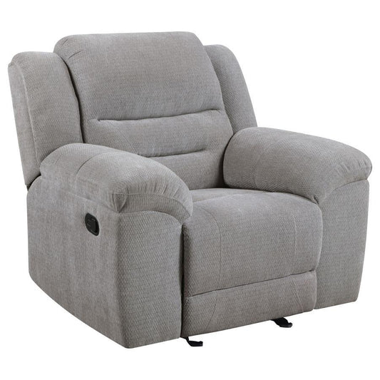 Gilson - Chenille Upholstered Reclining Glider Recliner - Gray Glider Chairs by Coaster Fine Furniture - Walls Furniture & Mattress