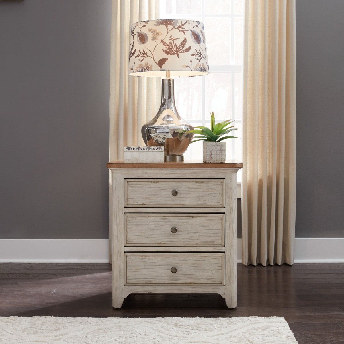 Farmhouse Reimagined - 3 Drawer Nightstand With Charging Station - White Nightstands w/ Charging Stations by Liberty Furniture - Walls Furniture & Mattress