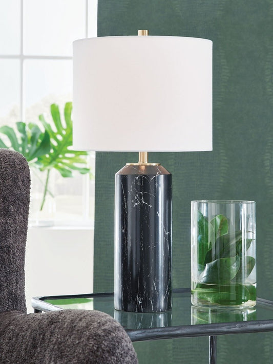 Hanzila - Poly Table Lamp - Black / Gold Finish Table Lamps by Signature Design by Ashley® - Walls Furniture & Mattress
