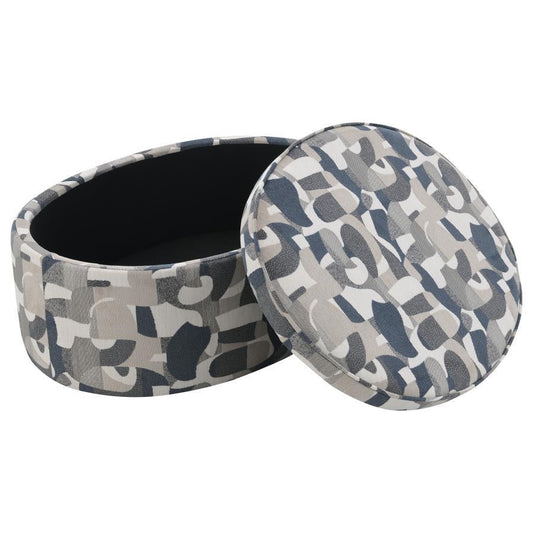 Tomkins - Oval Upholstered Storage Ottoman - Indigo Blue Storage Ottomans by Coaster Fine Furniture - Walls Furniture & Mattress