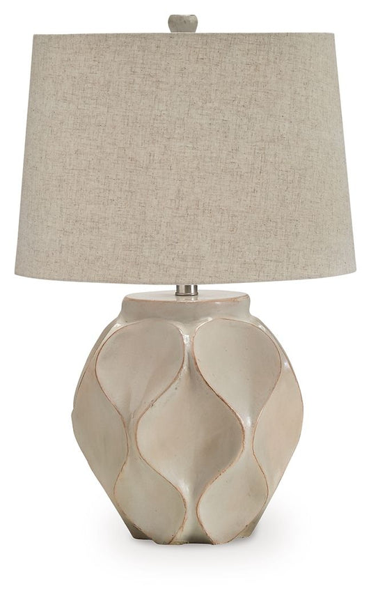 Edselham - Distressed Cream - Paper Table Lamp Table Lamps by Signature Design by Ashley® - Walls Furniture & Mattress