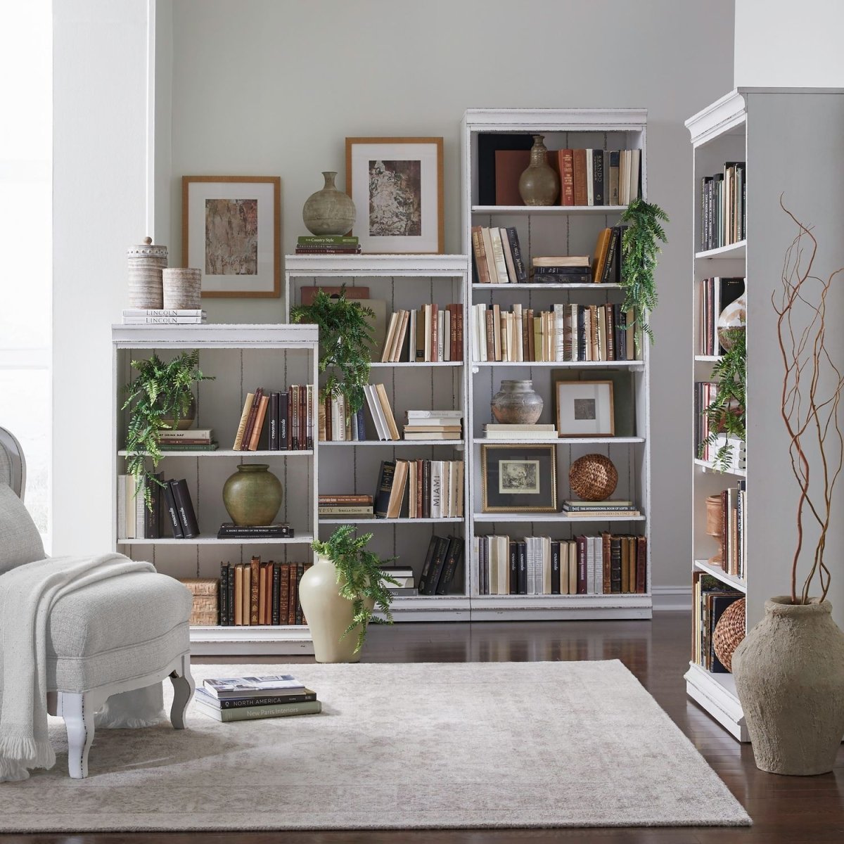 Magnolia Manor - 4 Piece Stepped Bookcase Set - White 4 Piece Home Office Sets by Liberty Furniture - Walls Furniture & Mattress