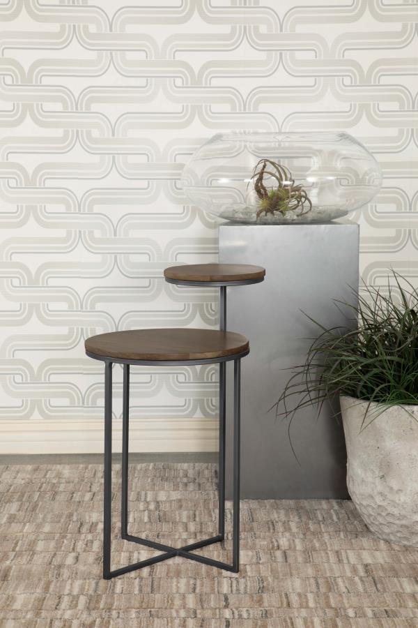 Yael - Round Mango Wood Accent Side Table - Natural And Gunmetal Side Tables by CoasterEssence - Walls Furniture & Mattress