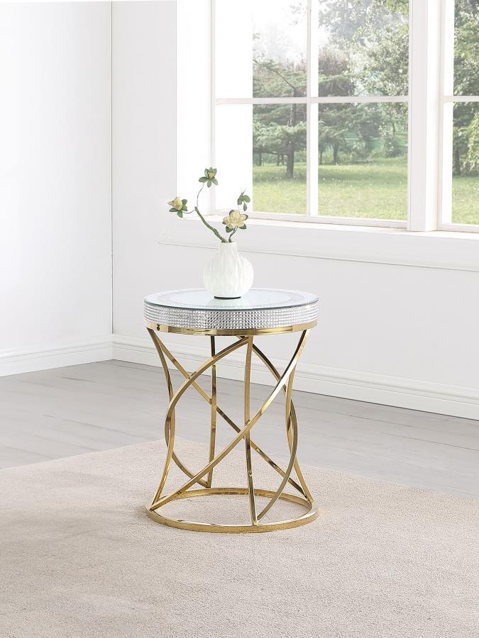 Elise - Round Mirror Top Stainless Steel End Table - Gold End Tables by CoasterEveryday - Walls Furniture & Mattress