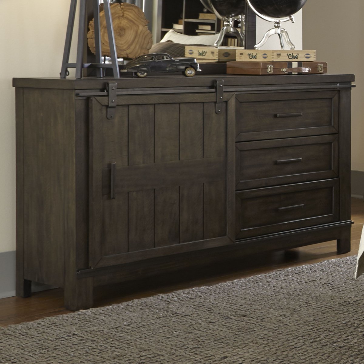 Thornwood Hills - Barn Door Dresser - Dark Brown Dressers by Liberty Furniture - Walls Furniture & Mattress