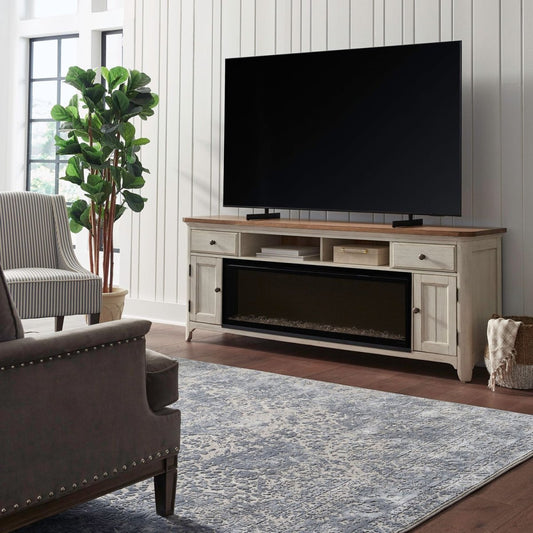 Fireplace TV Consoles - 652 80" Console With Fire FT - White Fireplace TV Stands by Liberty Furniture - Walls Furniture & Mattress