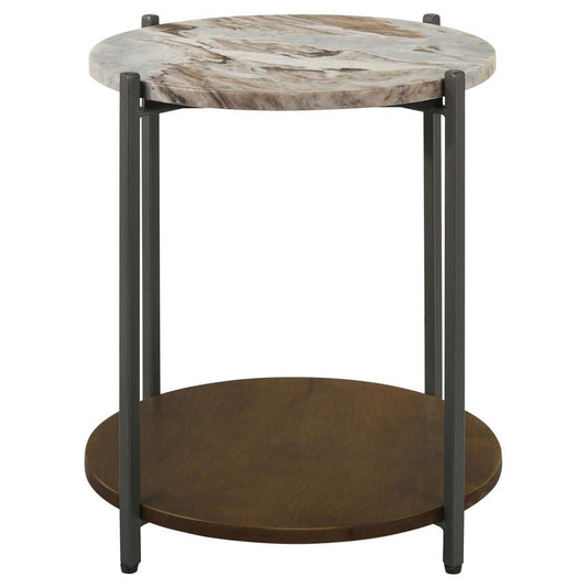 Noemie - Round Marble Top Accent Side Table - White And Gunmetal Side Tables by CoasterEssence - Walls Furniture & Mattress