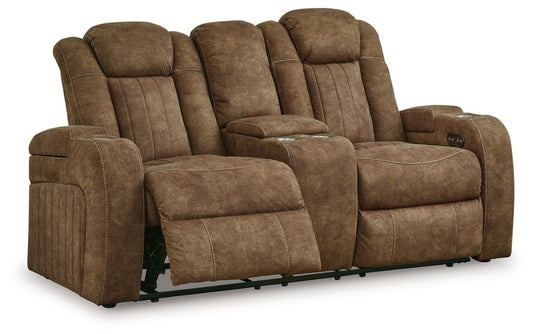 Wolfridge - Power Reclining Loveseat With Console /Adj Hdrst - Brindle Reclining Loveseats by Signature Design by Ashley® - Walls Furniture & Mattress