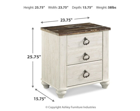 Willowton - Two Drawer Night Stand - Brown / Beige / White Accent Nightstands by Signature Design by Ashley® - Walls Furniture & Mattress