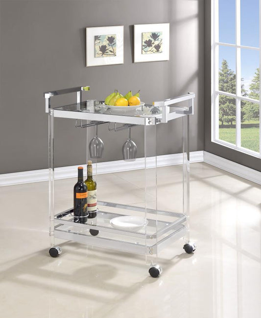Jefferson - 2 - Tier Glass Shelf Acrylic Bar Cart - Chrome Bar Carts by CoasterEssence - Walls Furniture & Mattress