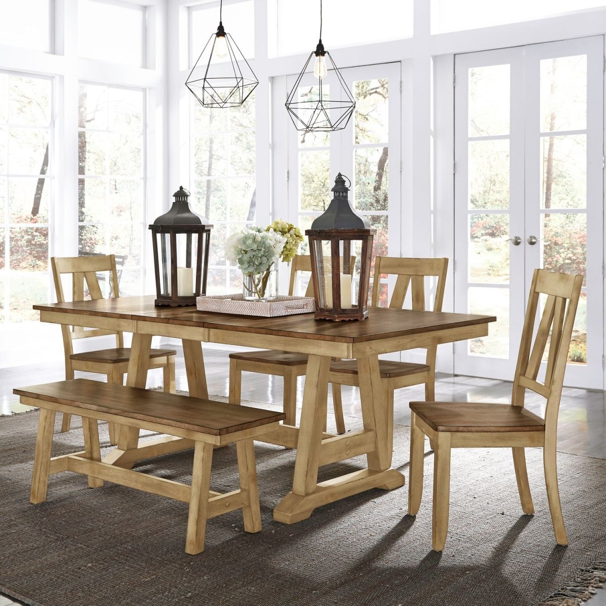 Lindsey Farm - 6 Piece Trestle Table Set - Natural & Brown 6 Piece Dining Room Sets by Liberty Furniture - Walls Furniture & Mattress