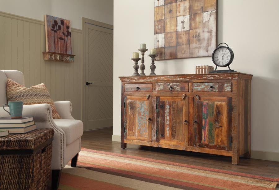 Harper - 3 Door Solid Reclaimed Wood Accent Cabinet - Brown Accent Cabinets by CoasterElevations - Walls Furniture & Mattress