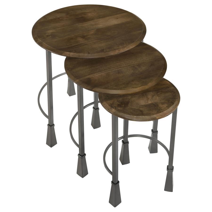 Deja - 3 Piece Round Nesting Table Set - Natural And Gunmetal Nesting Tables by CoasterElevations - Walls Furniture & Mattress
