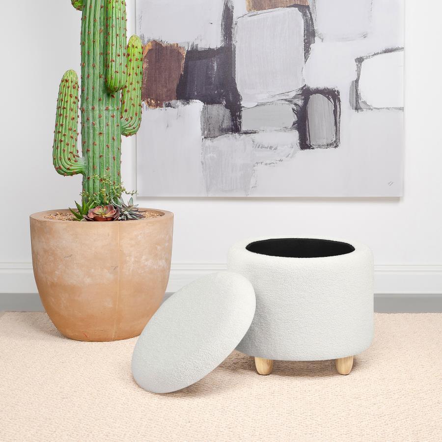 Valia - Faux Sheepskin Upholstered Round Storage Ottoman Storage Ottomans by Coaster Fine Furniture - Walls Furniture & Mattress