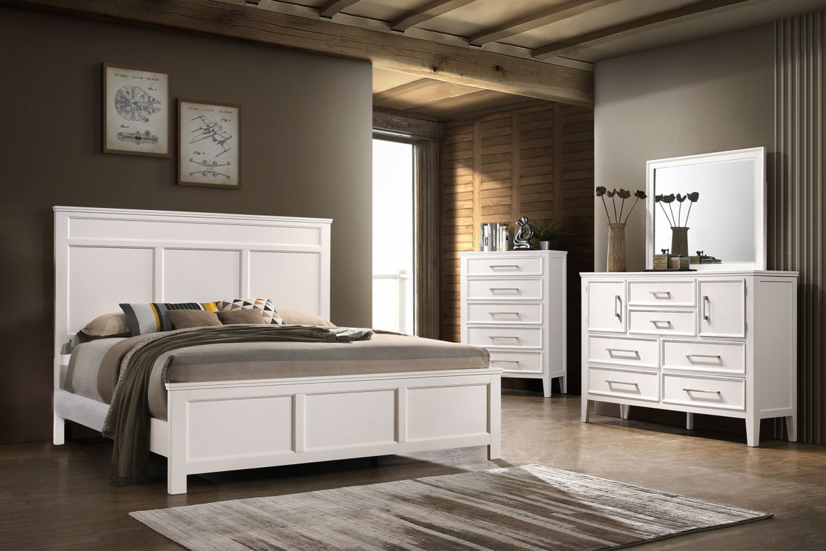 Andover - Western King 4 Piece Bedroom Set (Bed, Dresser, Mirror, Chest) - White 4 Piece Bedroom Sets by New Classic - Walls Furniture & Mattress