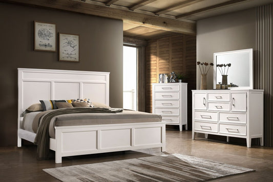 Andover - Western King 4 Piece Bedroom Set (Bed, Dresser, Mirror, Chest) - White 4 Piece Bedroom Sets by New Classic - Walls Furniture & Mattress
