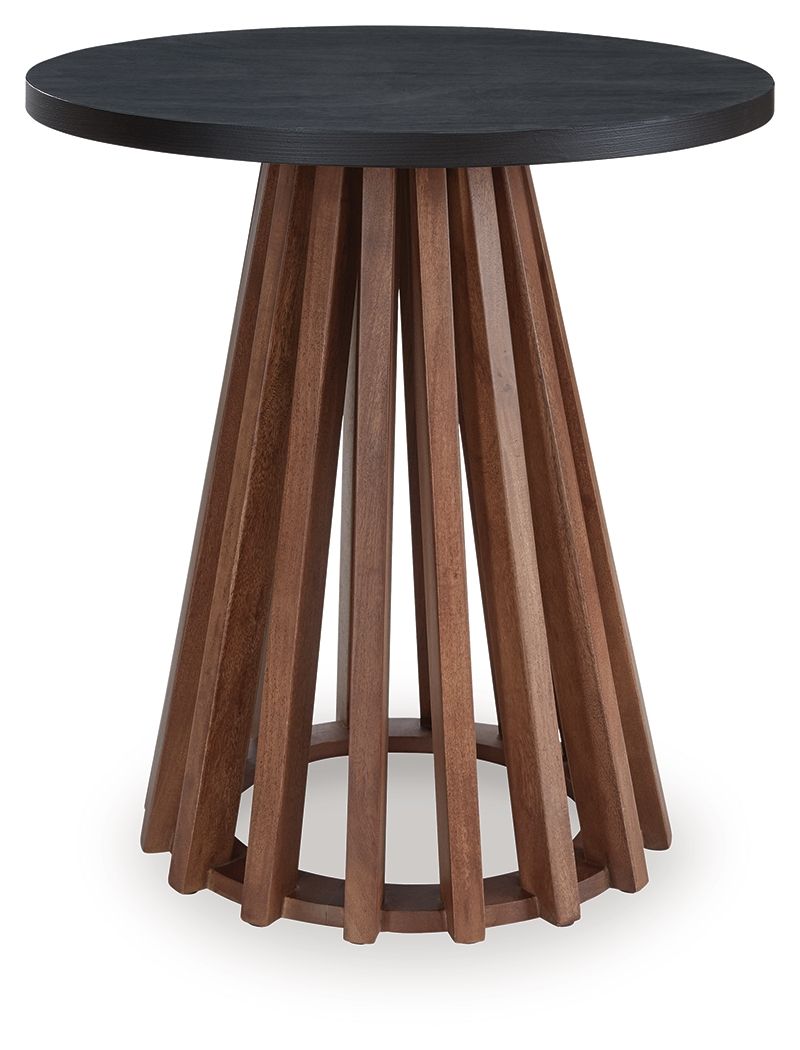 Kallari - Warm Brown / Black - Round End Table End Tables by Signature Design by Ashley® - Walls Furniture & Mattress