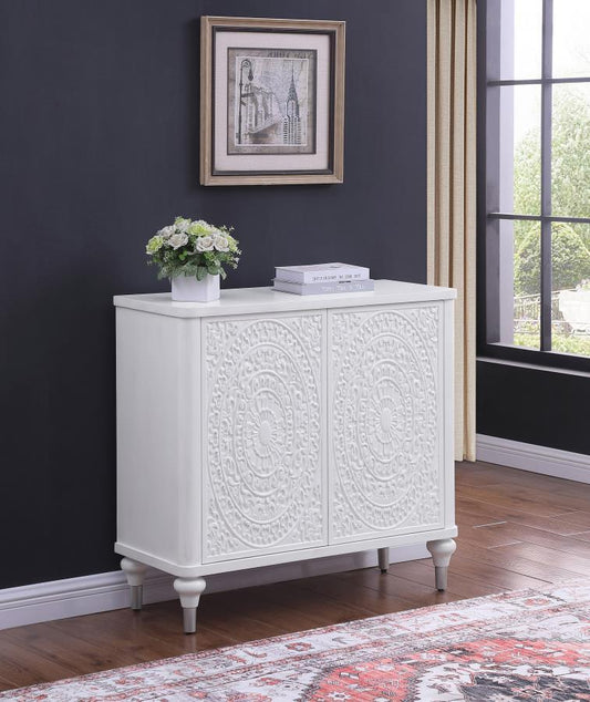 Cardella - 2 Door Mandala Accent Cabinet - Distressed White Accent Cabinets by Coaster Fine Furniture - Walls Furniture & Mattress