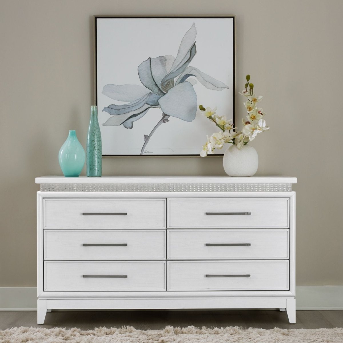 Reflections - 6 Drawer Dresser With Lights - White Dressers by Liberty Furniture - Walls Furniture & Mattress