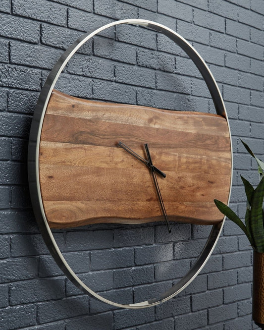 Panchali - Wall Clock - Brown / Silver Finish Wall Clocks by Signature Design by Ashley® - Walls Furniture & Mattress