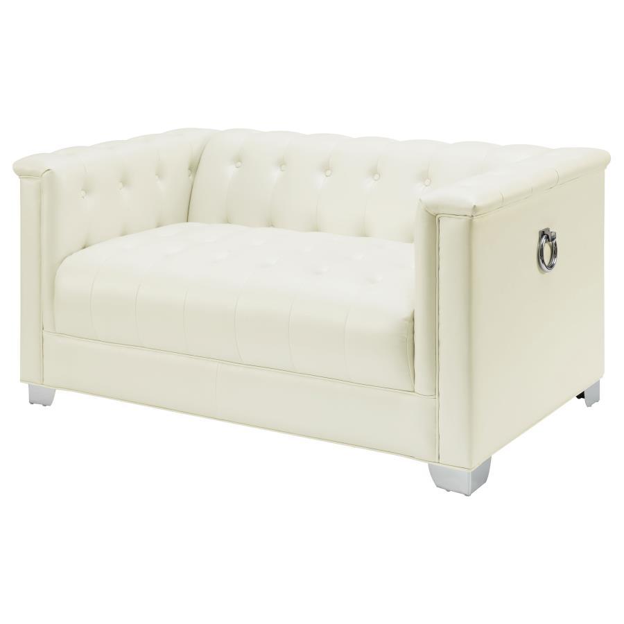 Chaviano - Upholstered Track Arm Loveseat - Pearl White Stationary Loveseats by CoasterElevations - Walls Furniture & Mattress