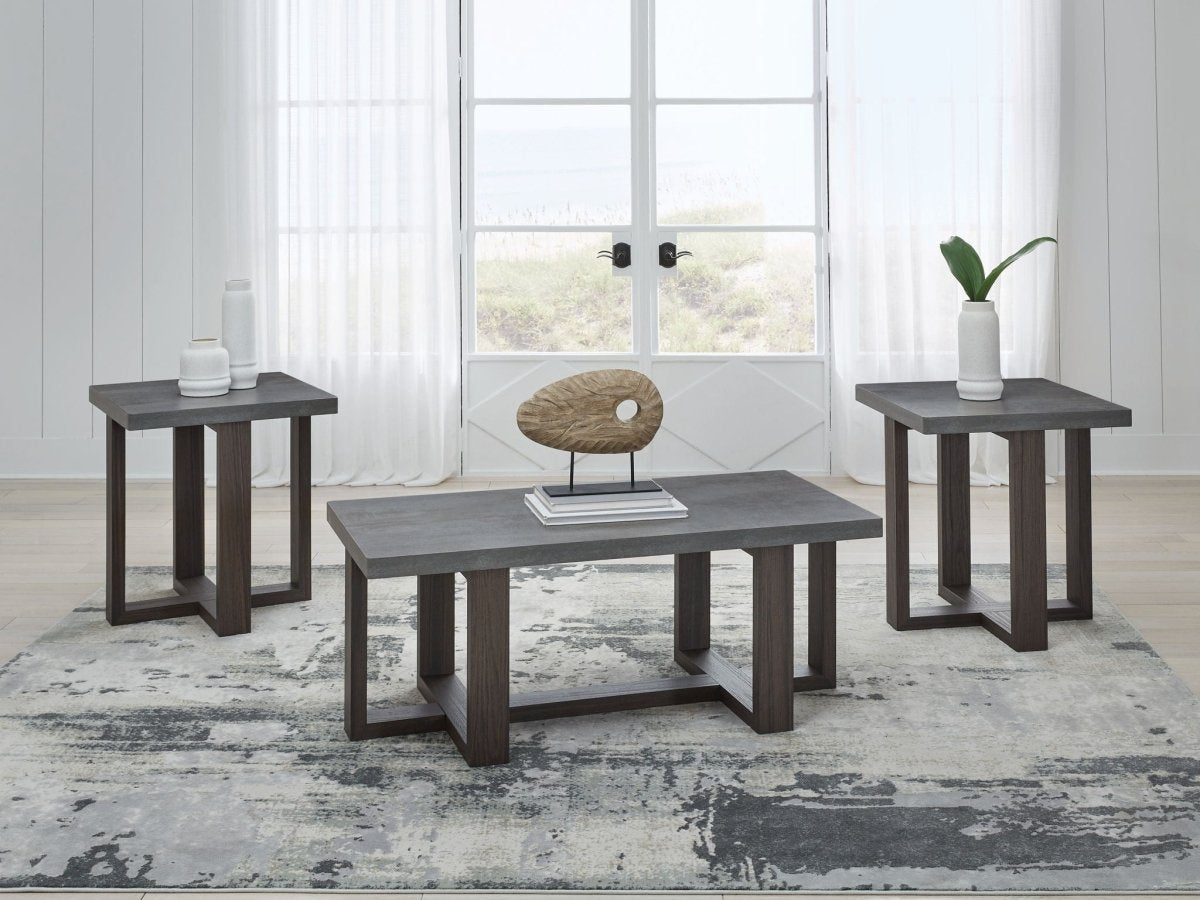Dynnford - Occasional Table Set (Set of 3) - Gray / Brown Table Sets by Signature Design by Ashley® - Walls Furniture & Mattress