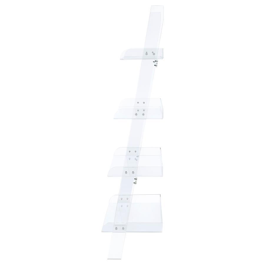 Amaturo - 4 - Shelf Acrylic Ladder Bookshelf - Clear Ladder Bookcases by CoasterEssence - Walls Furniture & Mattress