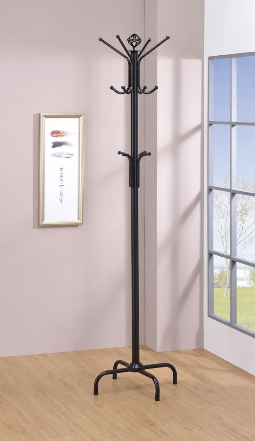 Collier - 12 Hook Freestanding Coat Rack Hat Hanger - Black Freestanding Coat Racks by CoasterEveryday - Walls Furniture & Mattress