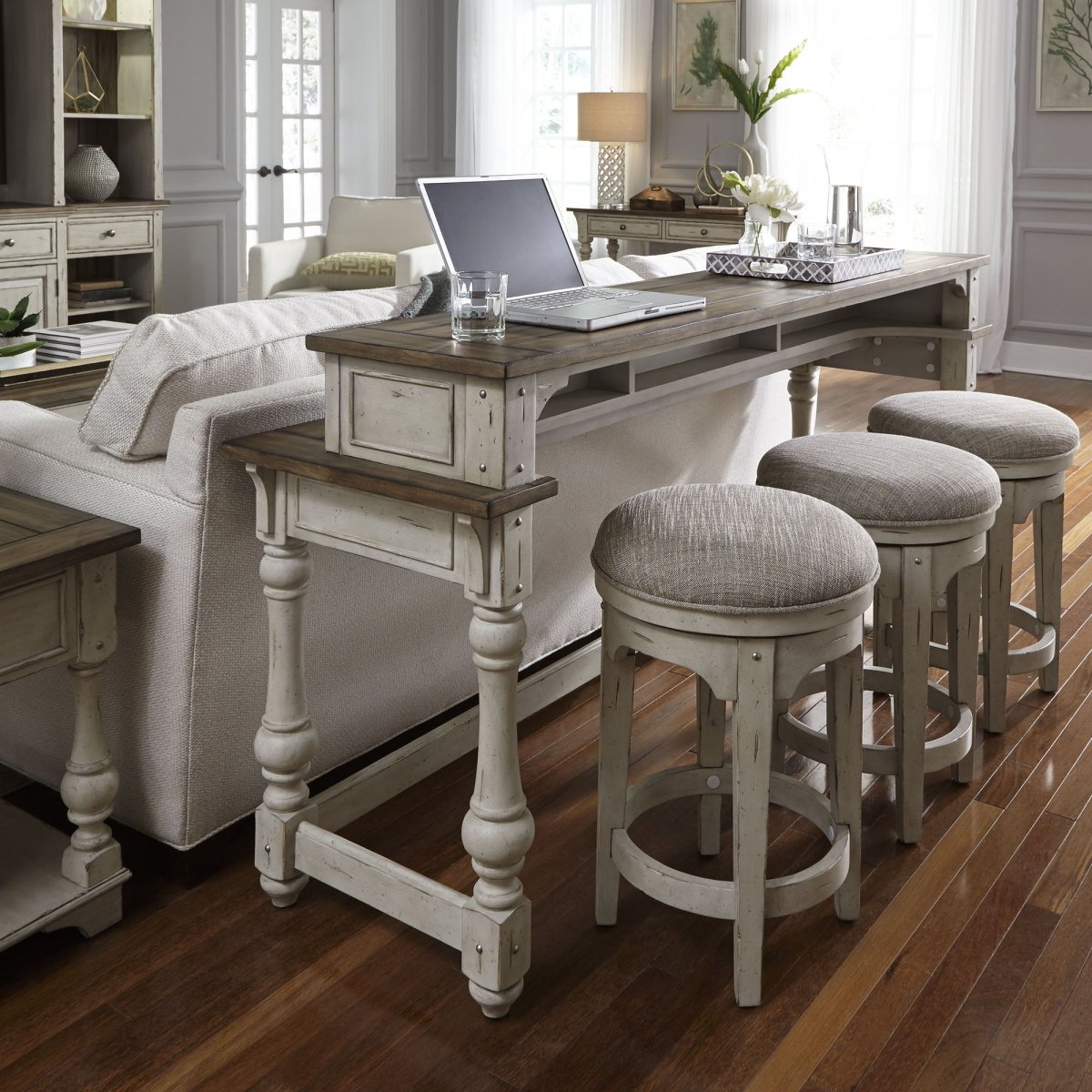 Morgan Creek - 4 Piece Console Set (1 Console 3 Stools) - White 4 Piece Dining Room Sets by Liberty Furniture - Walls Furniture & Mattress