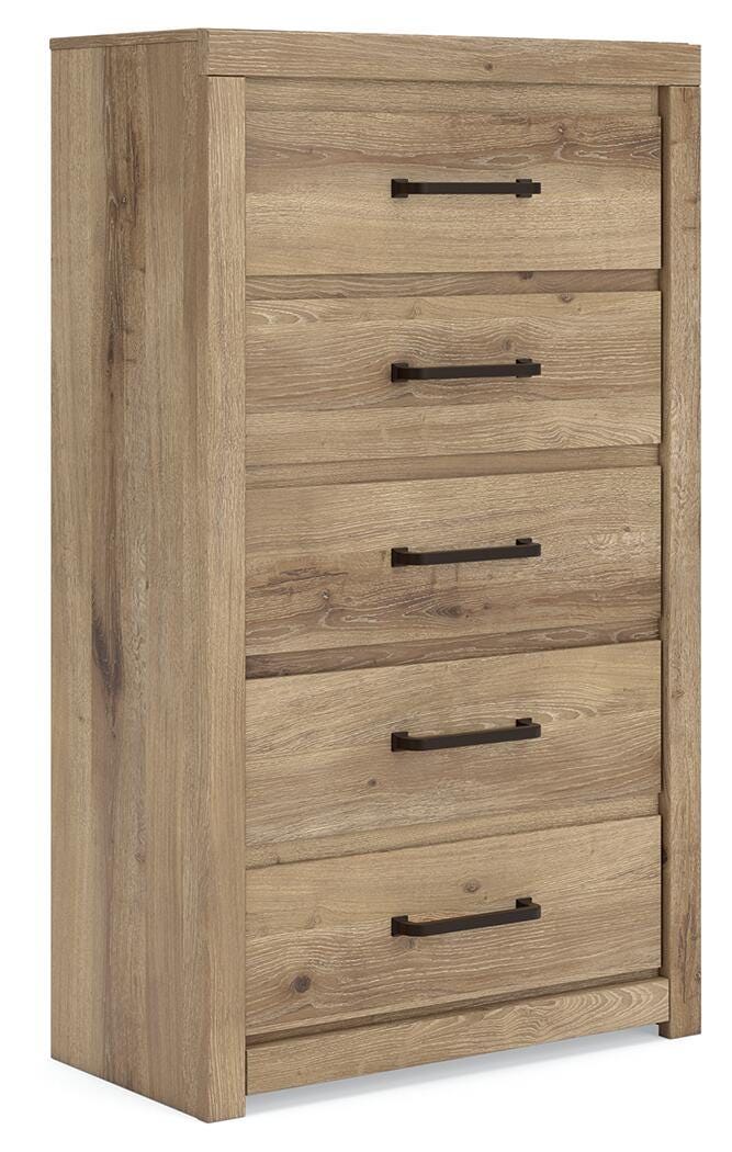 Brozmont - Five Drawer Chest - Tan Accent Chests by Benchcraft® - Walls Furniture & Mattress