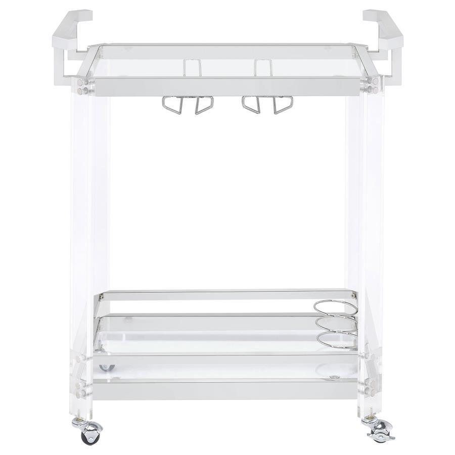 Jefferson - 2 - Tier Glass Shelf Acrylic Bar Cart - Chrome Bar Carts by CoasterEssence - Walls Furniture & Mattress