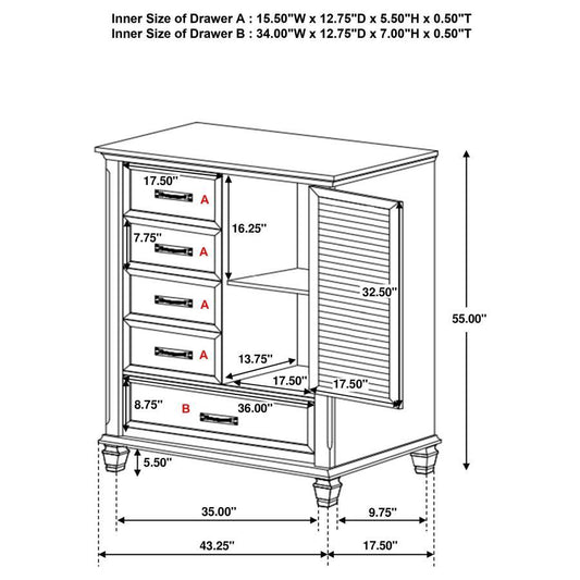 Franco - 5 - Drawer Door Chest Door Chests by CoasterEssence - Walls Furniture & Mattress