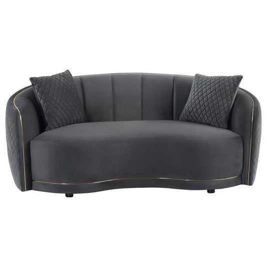Brookside - Velvet Upholstered Curved Loveseat - Dark Gray Stationary Loveseats by CoasterEveryday - Walls Furniture & Mattress