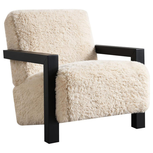 Fitzroy - Faux Fur Upholstered Chair Solid Wood Arms - Latte Arm Chairs by Coaster Fine Furniture - Walls Furniture & Mattress