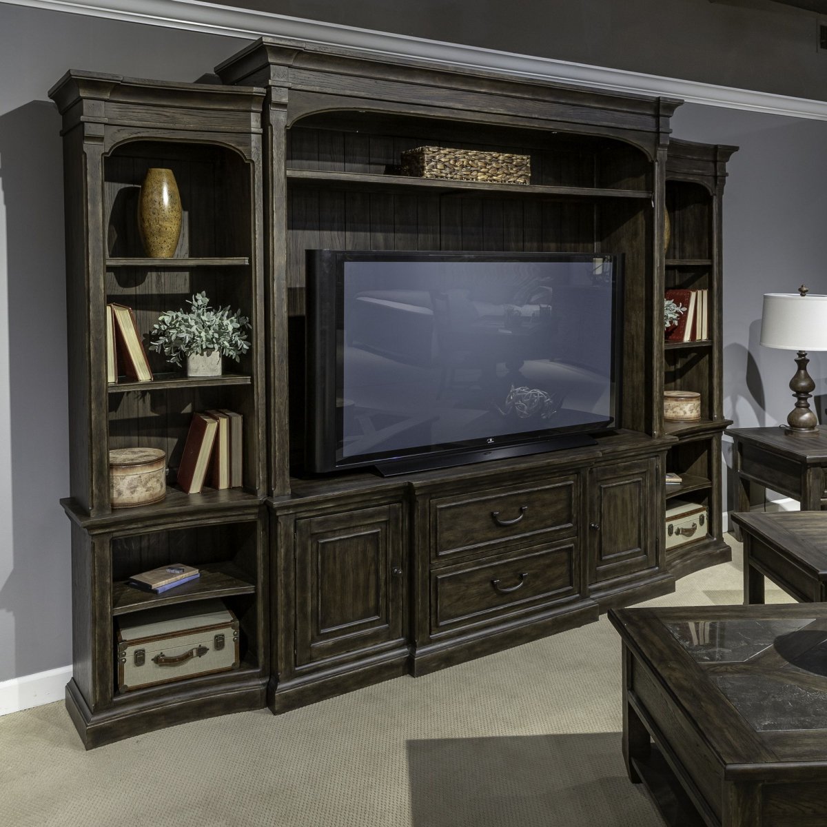 Paradise Valley - Entertainment Center With Piers - Dark Brown Entertainment Centers by Liberty Furniture - Walls Furniture & Mattress