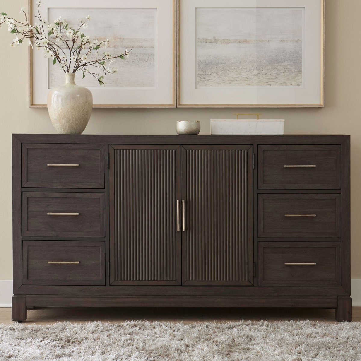Modern Edge - 2 Door 6 Drawer Dresser - Brown Dressers by Liberty Furniture - Walls Furniture & Mattress