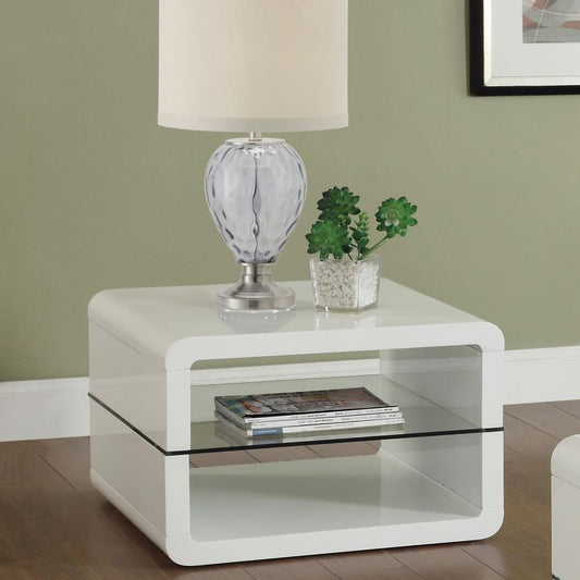 Elana - 1 - Shelf Rectangular Side End Table - White High Gloss End Tables by CoasterEssence - Walls Furniture & Mattress