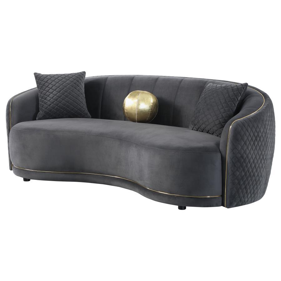 Brookside - Velvet Upholstered Curved Sofa - Dark Gray Stationary Sofas by CoasterEveryday - Walls Furniture & Mattress