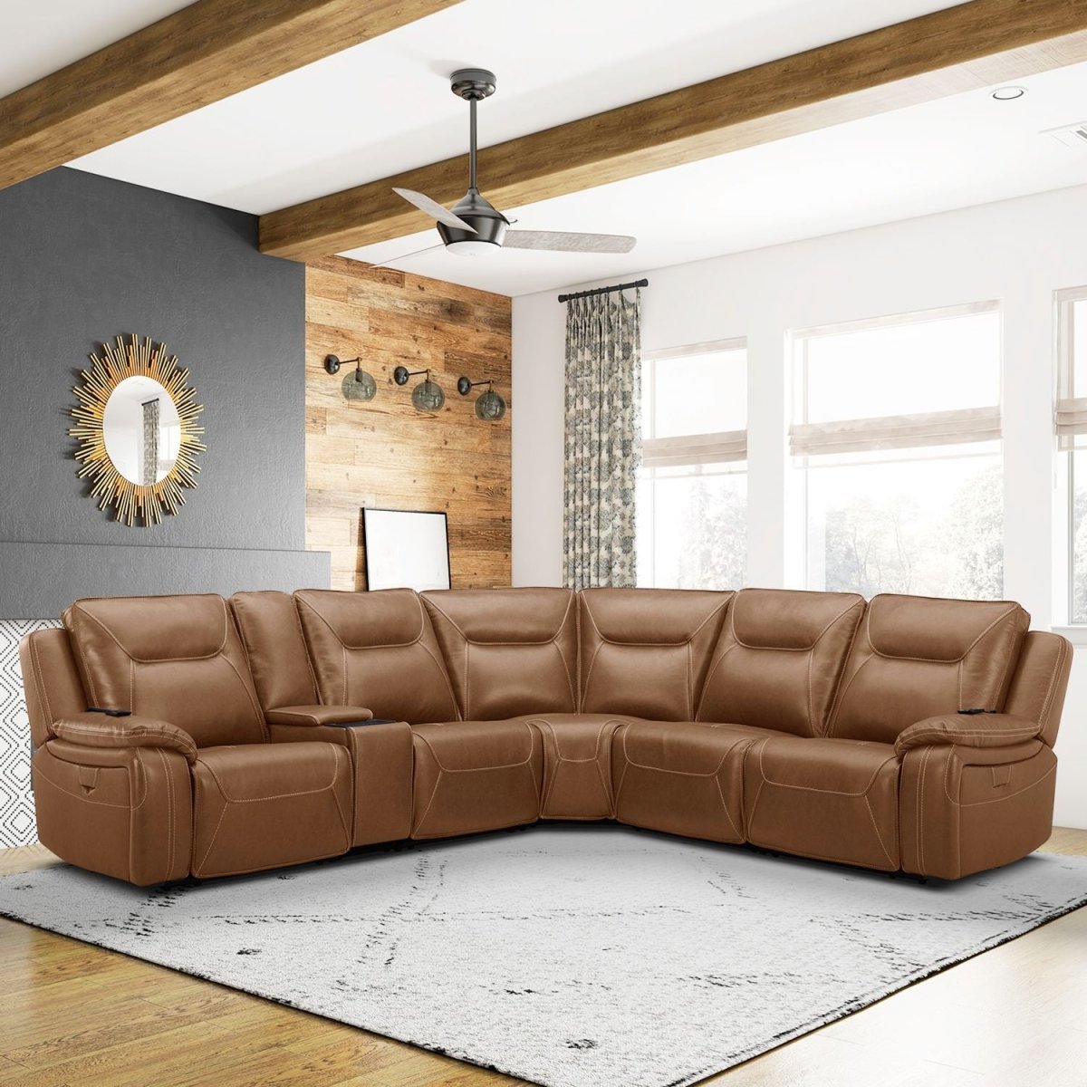Callihan - 6 Piece Sectional - Brown Reclining Sectionals by Liberty Furniture - Walls Furniture & Mattress