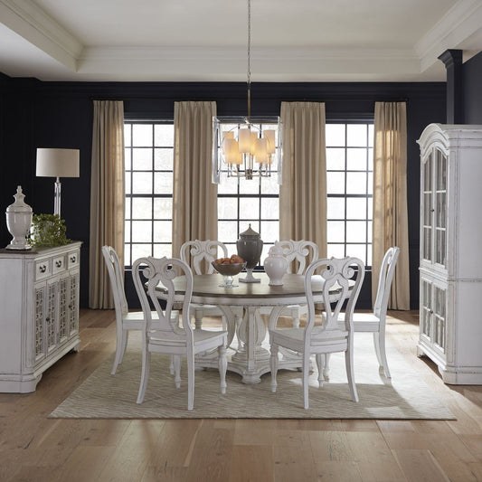 Magnolia Manor - 7 Piece Round Ped Table Set (Splat Back Side Chair) - White 7 Piece Dining Room Sets by Liberty Furniture - Walls Furniture & Mattress