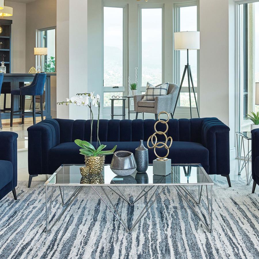 Chalet - Upholstered Tuxedo Arm Tufted Sofa - Blue Stationary Sofas by CoasterEssence - Walls Furniture & Mattress