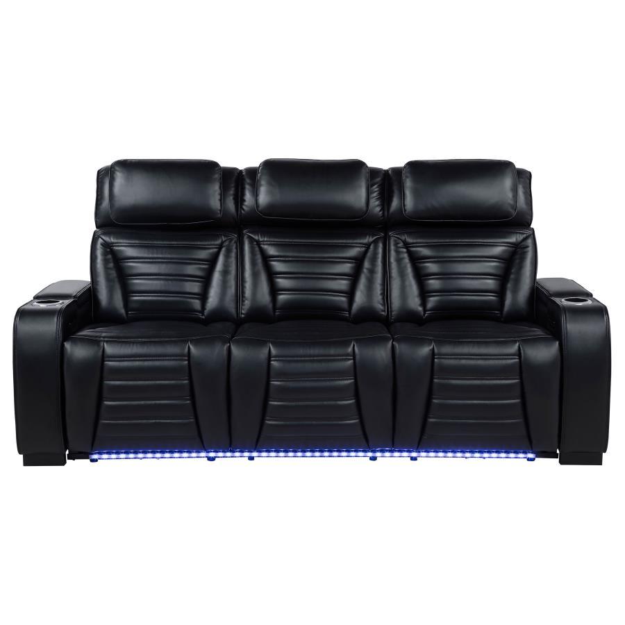 Zuma - Faux Leather Dual Power Reclining LED Sofa - Black Reclining Sofas by Coaster Fine Furniture - Walls Furniture & Mattress