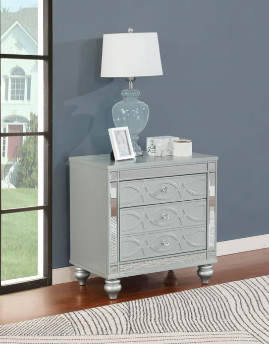 Gunnison - 2 - Drawer Nightstand - Silver Metallic Accent Nightstands by CoasterEssence - Walls Furniture & Mattress