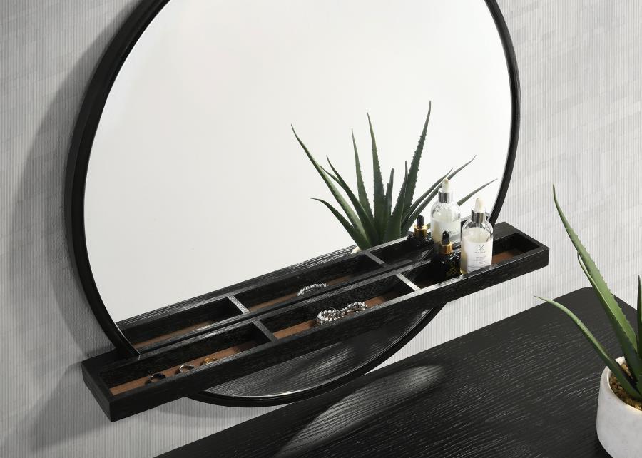 Arini - Round Vanity Wall Mirror With Shelf Vanity Mirrors by CoasterElevations - Walls Furniture & Mattress