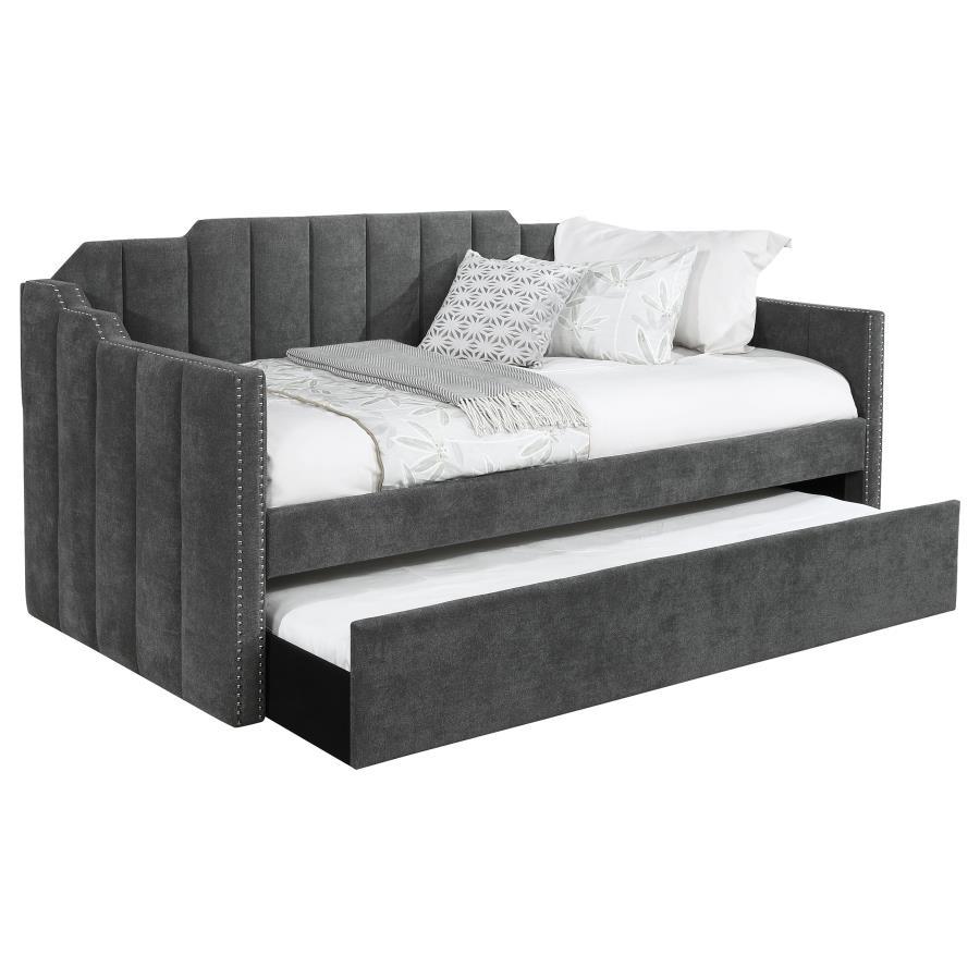 Kingston - Upholstered Twin Daybed With Trundle - Charcoal Daybeds by CoasterEssence - Walls Furniture & Mattress