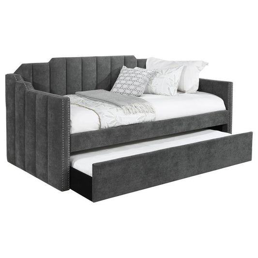 Kingston - Upholstered Twin Daybed With Trundle - Charcoal Daybeds by CoasterEssence - Walls Furniture & Mattress