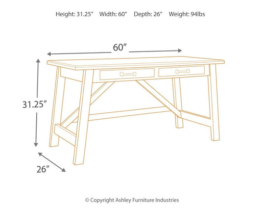 Baldridge - Home Office Large Leg Desk - Rustic Brown Writing Desks by Signature Design by Ashley® - Walls Furniture & Mattress